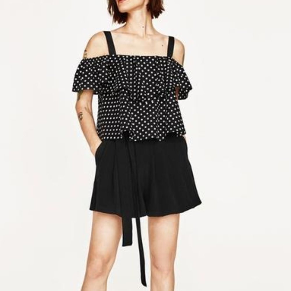 NWT Zara Polka Dot Crop Top Sz L